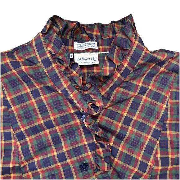 Vintage 70s Levi Strauss Co Button Up Womens 38 Plaid Ruffle Country Western - Picture 1 of 9